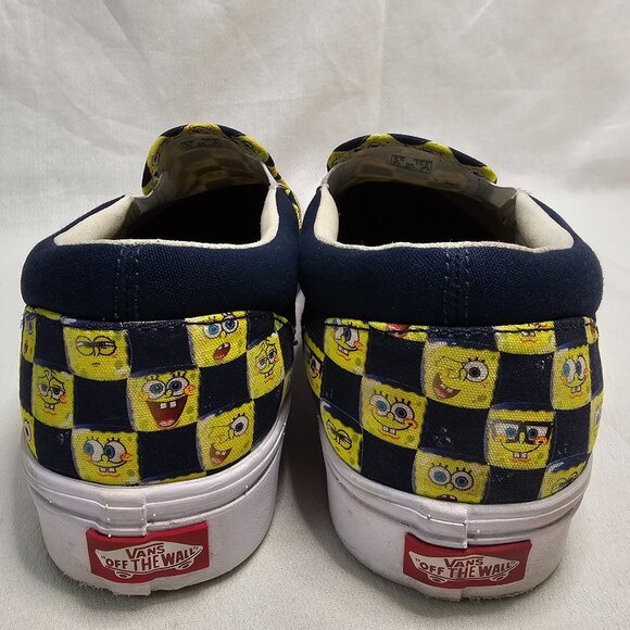 Vans X SpongeBob Checkerboard Yellow Blue Low Top Slip On Shoes Men 9 Women 10.5 - Picture 6 of 13